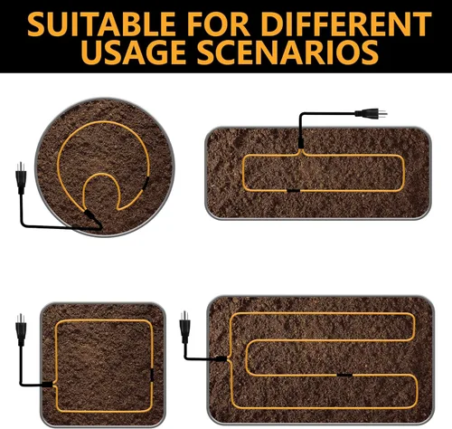 Miniatura 4 de Adnee Cable termostático de calefacción de suelo de 59 pies, cable de calentamiento de goma con termostato y estacas de tierra, cable calentador