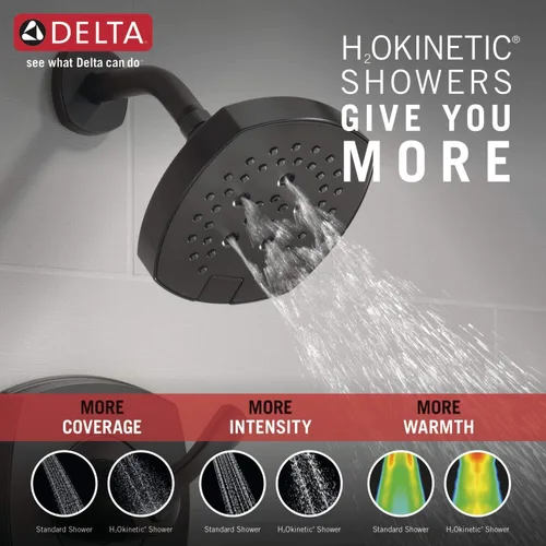 Miniatura 6 de Delta Faucet Stryke Serie 14 - Grifo de ducha de una sola función, kit de molduras de ducha, cabezal de ducha H2Okinetic de un solo rociador, negro