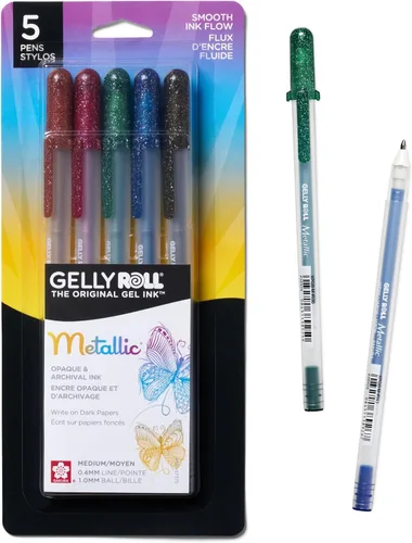 Juego de bolígrafos de tinta en gel Sakura 37379 Gelly Roll en cartón con burbuja, 5 piezas, punta fina, colores surtidos