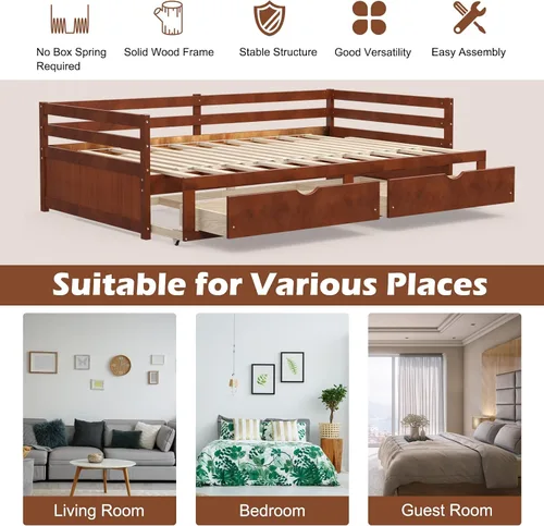 Miniatura 6 de DORTALA Sofá cama individual a King con nido y 2 cajones de almacenamiento, moderno sofá cama extensible con cama extraíble, sofá cama de doble uso