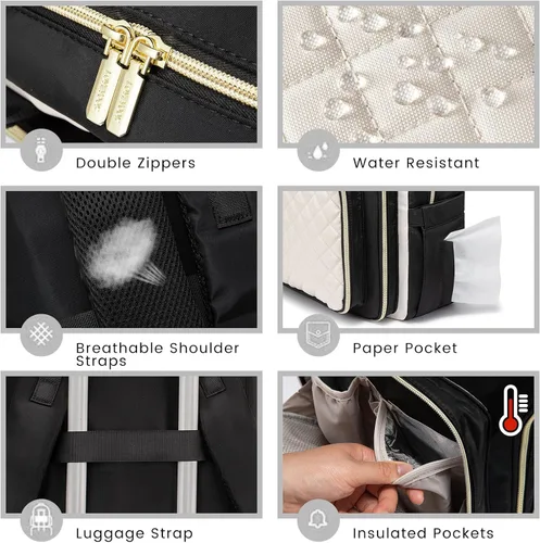 Miniatura 7 de LOVEVOOK Bolsa de pañales para bebé, mochila impermeable para pañales con puerto de carga USB para bebé, gran capacidad para laptop de 15.6