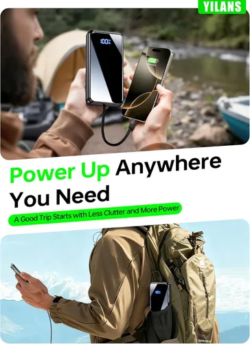 Miniatura 11 de Cargador portátil, banco de energía de 50000 mAh con cable incorporado, carga rápida de 22,5 W PD USB C de entrada y salida, paquete de batería