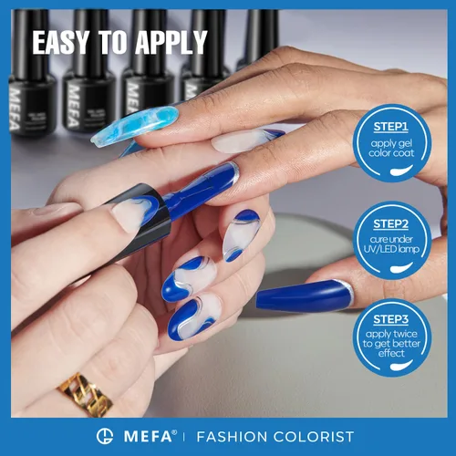Miniatura 6 de MEFA - Juego de esmalte de uñas de gel azul, 6 colores, azul marino, zafiro, azul, brillantina, tonos oscuros, juego de iniciación, gel brillante