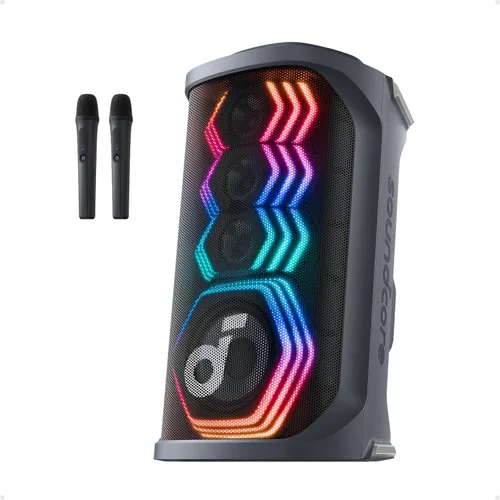 soundcore Rave 3S - Altavoz de fiesta AI con 2 micrófonos inalámbricos, sonido de 200 W, eliminación de voz AI, reverberación, espectáculo de luz,
