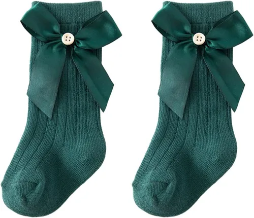 Miniatura 15 de QandSweet Calcetines altos hasta la rodilla para bebé, recién nacido, sin costuras, para niñas pequeñas, con lazo grande, de algodón