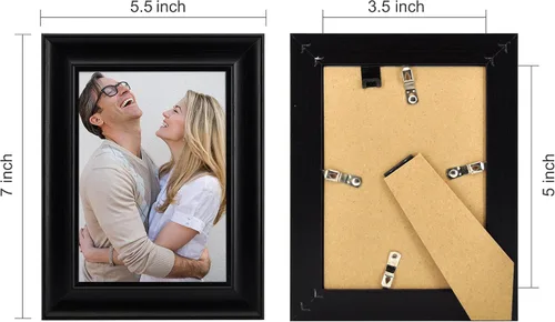 Miniatura 2 de Marcos de fotos de 3.5 x 5 pulgadas, diseño de madera negra, vidrio de alta definición para exhibición de mesa y montaje en pared, paquete de 4