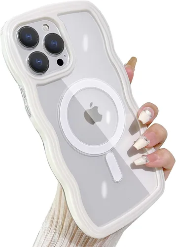 Miniatura 24 de Yeddabox Magsafe - Funda compatible con iPhone 13, diseño de ondas, lindo marco de colores de caramelo con ondas de agua, a prueba de golpes