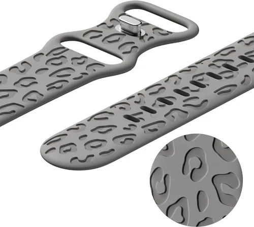 Miniatura 4 de CreateGreat Bandas Grabadas Compatibles con Apple Watch de 40mm 41mm 38mm 42mm 44mm 45mm 46mm 49mm, Correa de Silicona Suave con Patrón de Leopardo