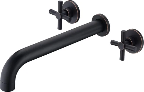 Miniatura 11 de Llenador de Bañera de Montaje en Pared Negro Mate Grifo de Bañera de Alto Flujo Dos Manijas Latón Sólido, Alcance de Caño Largo, sumerain