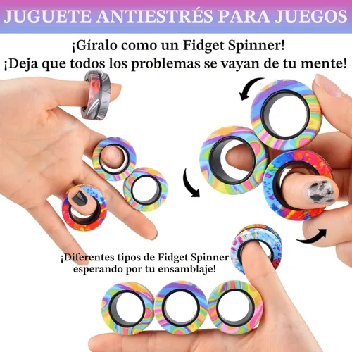 Miniatura 4 de Cevioce Juego de 9 anillos magnéticos giratorios, juguetes terapéuticos para alivio de la ansiedad, anillos para adultos con TDAH, regalos
