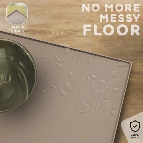 Miniatura 5 de Tapete grande de silicona para cuencos de comida y agua, 28 x 18 pulgadas, bordes elevados para derrames, impermeable, protege el piso, fácil