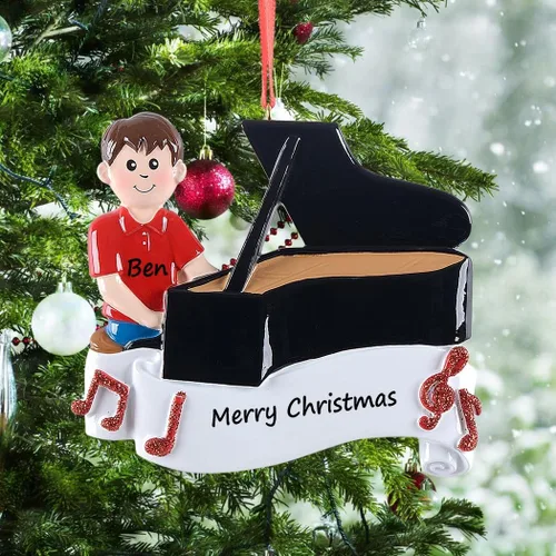 Miniatura 2 de Adorno de Navidad personalizado de piano, 2025 con piano y niño, adorno musical personalizado, adornos de Navidad con temática musical, adornos
