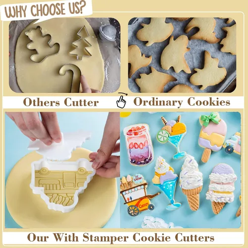 Miniatura 3 de Cortadores de galletas de helado con sello 3D PLA para decoración de pasteles de cocina, carrito, formas de paletas para niños, 3.5 pulgadas, sellos