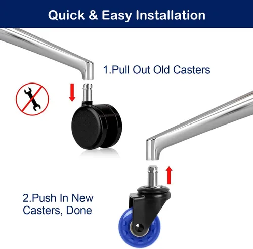 Miniatura 5 de Hirate - Rueda de repuesto para silla de oficina, ruedas de 2 pulgadas de alta resistencia para escritorio, ruedas rodantes suaves y seguras