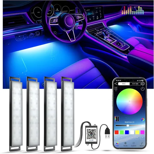 Miniatura 8 de YiLaie Luces interiores de automóvil, luces interiores inteligentes para automóvil con control de aplicación, kit de iluminación interna de neón