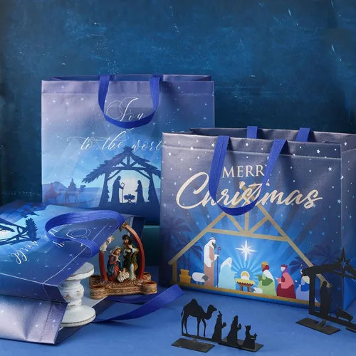 Miniatura 3 de Sweetude 6 bolsas grandes de regalo de Navidad religiosas de 16 pulgadas, reutilizables, bolsa de regalo de Jesús cristiano con asa, bolsa de regalo