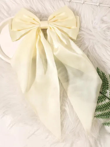 Miniatura 4 de Furling Pompoms Pinza para el Cabello Lazos para el Cabello, 2 piezas Lazos Grandes de Satén Beige/Negro para Mujeres y Niñas, Pasadores