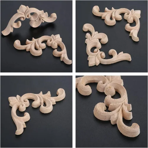 Miniatura 4 de MUXSAM Apliques decorativos de madera, 2 pares de flores talladas de madera sin pintar para armarios, cofres, espejos, cajas, puertas, paredes