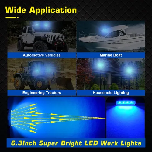 Miniatura 7 de WFPOWER Luces esparcidoras de lanchas azules, paquete de 2 luces de pontón de 72 W para barcos, luces LED marinas impermeables para pesca nocturna