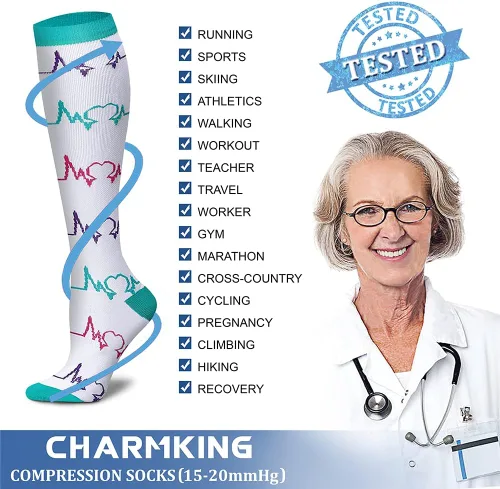 Miniatura 5 de CHARMKING Calcetines de compresión para mujeres y hombres para circulación (8 pares) 15-20 mmHg, mejor soporte para ciclismo atlético