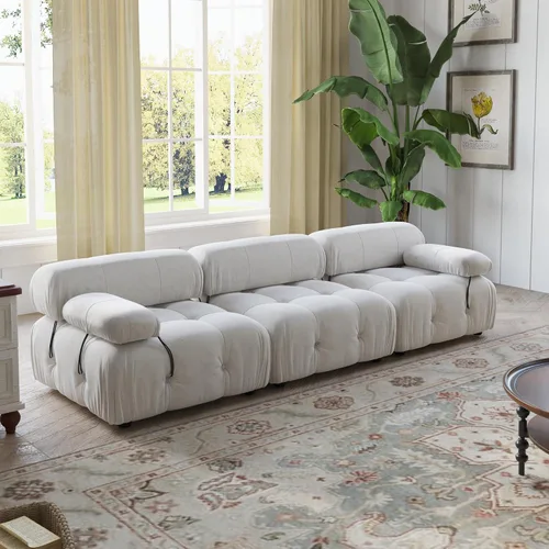 Miniatura 3 de WJShome Sofá modular modular de 103.95 pulgadas, sofá convertible de terciopelo de 3 plazas minimalista para sala de estar, sofá moderno y grande