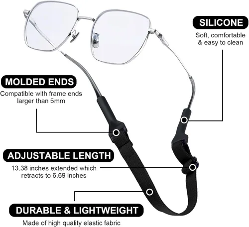 Miniatura 6 de 18 correas para lentes de sol para niños y niñas, ajustable, sin cola, soporte para lentes de sol de 6.69 a 13.38 pulgadas