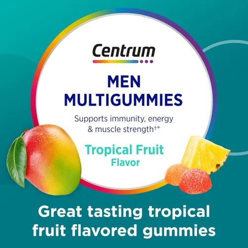 Miniatura 6 de Centrum Gomitas multivitamínicas para hombre, sabores de frutas tropicales hechas de sabores naturales, 100 unidades, suministro para 50 días