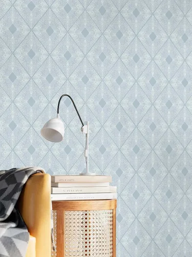 Miniatura 8 de Dimoon Papel tapiz texturizado para despegar y pegar, de 236 x 16.1 pulgadas, papel tapiz geométrico azul y blanco, grueso, impermeable, moderno
