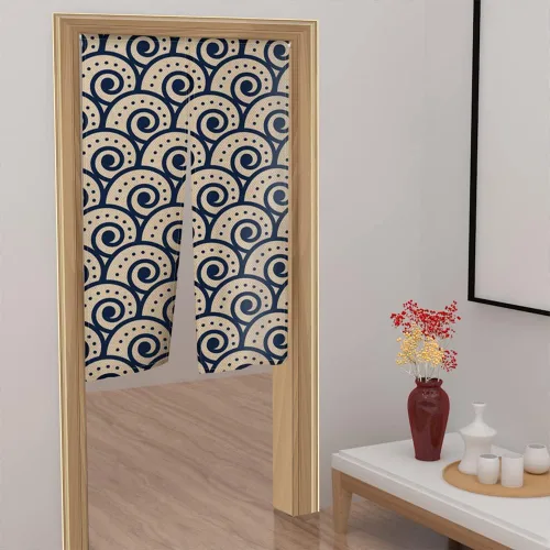Leowefowa Noren - Cortina de puerta japonesa tipo largo, con estampado de ondas lindas, para tratamiento de ventana, panel de tapiz para privacidad