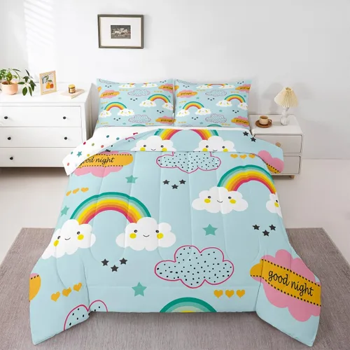 Miniatura 25 de Juego de Edredón de Princesa de Ballet para Niñas Tamaño Individual, Juego de Ropa de Cama de Castillo Arcoíris Kawaii Flores Lindas Mariquita Multi