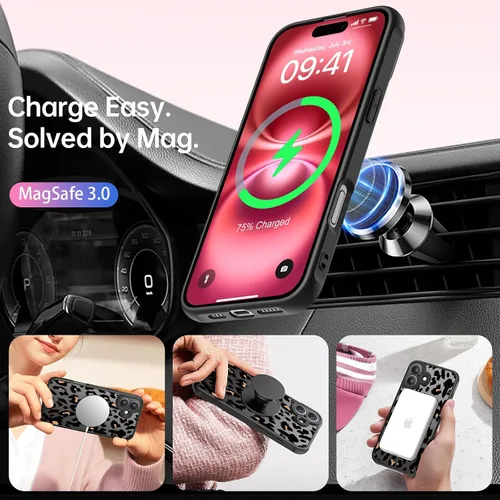 Miniatura 2 de FUNMIKO Funda para iPhone 16 Plus, carga inalámbrica y protección de grado militar, diseño floral moderno para mujeres y niñas, funda antideslizante