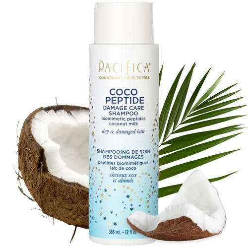 Pacifica Champú Coco Peptide Damage Care – Champú reparador sin sulfatos para cabello dañado, puntas abiertas y roturas, con colágeno y péptidos sin