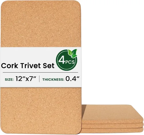 KITWILD Salvamanteles rectangulares de corcho grueso de alta densidad para platos calientes, platos y encimeras de cocina, partículas finas de 12 x
