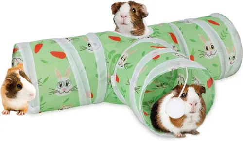 Rypet Túnel de Cobaya de 3 Vías Plegable Túneles y Tubos para Mascotas Pequeñas con Pelota Interactiva para Conejo Bebé Hurón Hámster Chinchilla