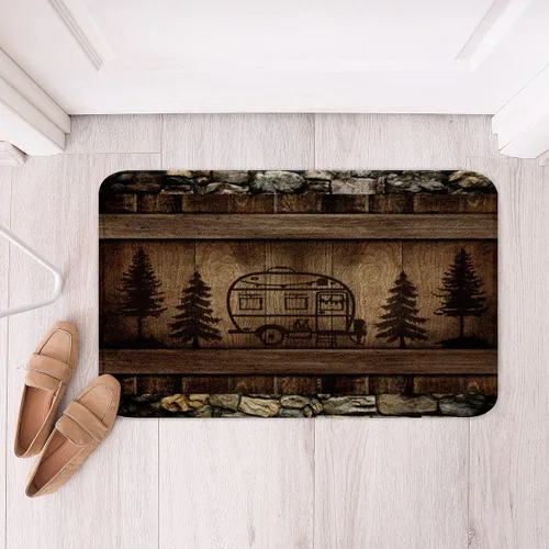 Miniatura 20 de Erosebridal Happy Camping - Tapete de baño para cámper, autocaravana, auto, alfombra de baño marrón de granja 3D, alfombra de baño con patas