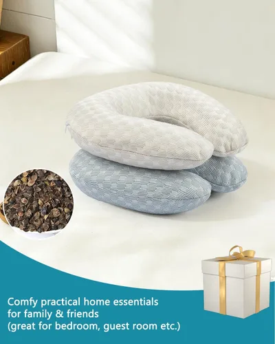 Miniatura 6 de Almohada de cuello de trigo sarraceno con funda de almohada de doble capa, almohadas ajustables firmes en forma de U, transpirables para un sueño