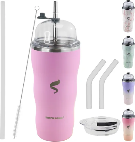 Miniatura 11 de Vaso aislado de 20 onzas con popote y tapa, pajitas de acero inoxidable para vaso, taza de viaje al vacío de doble pared, a prueba de derrames, taza