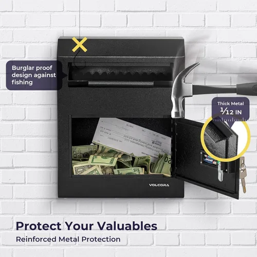 Miniatura 3 de Volcora Caja de llaves con cerradura, caja de depósito con ranura de caída, caja fuerte de dinero con teclado digital, caja fuerte para negocios
