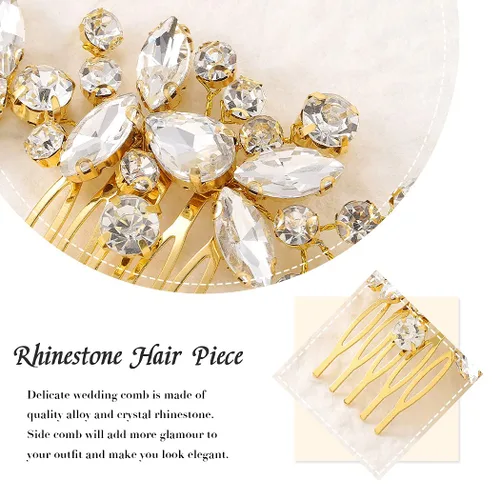 Miniatura 6 de JAKAWIN Bride Wedding Hair Comb Crystal Hair Piece Rhinestone Bridal Hair Accessories for Women HC042 (Oro)