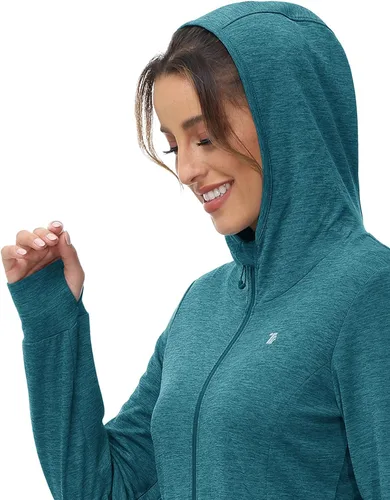 Miniatura 76 de TBMPOY Chaquetas con capucha y protección solar UPF 50+ para mujer, ligeras, de manga larga, para senderismo, exteriores, con cremallera completa