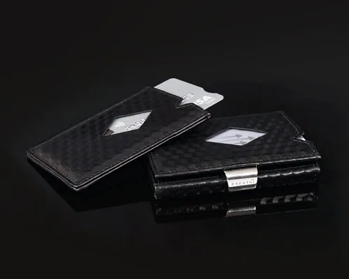 Miniatura 8 de EXENTRI Billetera Trifold de cuero - bloqueo RFID con clip de bloqueo de acero inoxidable