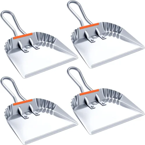 Miniatura 7 de Mumufy Paquete de 4 recogedores industriales de metal de 12 pulgadas de alta resistencia con asa, recogedor ancho de mano, herramienta de barrido