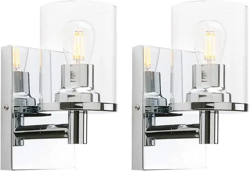 Miniatura 8 de Pathson Juego de 2 apliques de pared cableados, luces de tocador de pared de baño con vidrio transparente y base E26, accesorios de montaje en pared