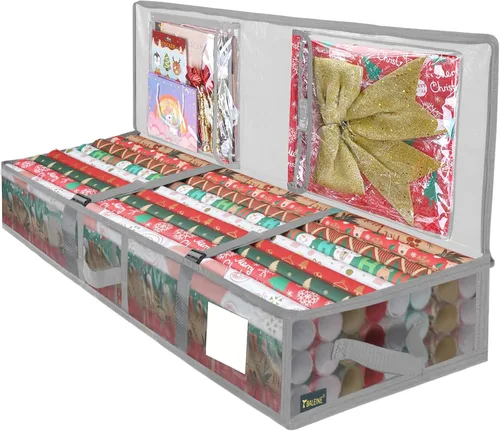 BALEINE Bolsa de almacenamiento de papel de regalo de Navidad, bolsa de almacenamiento de polietileno duradera de 40 pulgadas con particiones