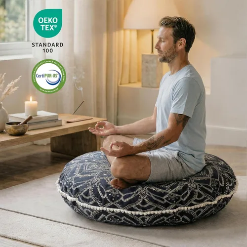 Miniatura 6 de Codi Cojín de meditación para adultos, almohada de suelo grande de 32 pulgadas con espuma viscoelástica triturada de apoyo, zabutón redondo