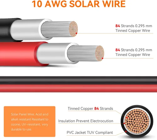 Miniatura 4 de Temank Cable de extensión solar 10AWG de 60 pies, cables solares de calibre 10 de 60 pies para sistemas solares, automóviles, casas rodantes