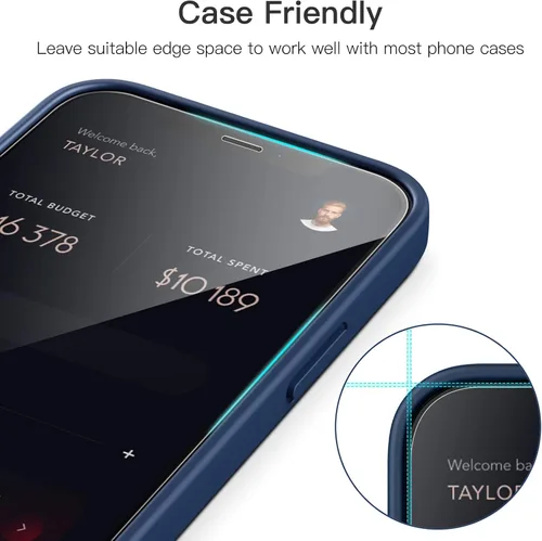 Miniatura 7 de JETech Protector de pantalla de cobertura completa para iPhone 12/12 Pro de 6.1 pulgadas, película de vidrio templado 9H, compatible con fundas