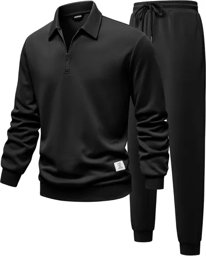 JMIERR Conjunto deportivo de 2 piezas para hombre, con cremallera de un cuarto, camiseta tipo polo y pantalones deportivos