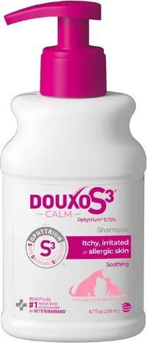 Champú Douxo S3 Calm, Contiene 0.75% Ophytrium, Calmante, Para Piel Con Picazón, Irritación o Alergia, Para Perros y Gatos, 6.7 fl. oz. (200mL)