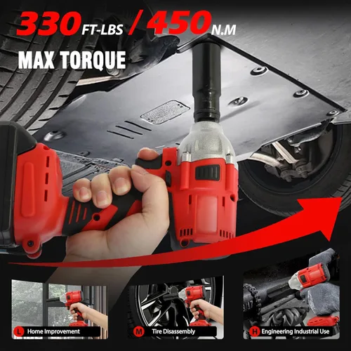 Miniatura 4 de ALSO GO Llave de impacto inalámbrica de 1/2 pulgada, pistola de impacto eléctrica de 450 N.m/330 pies, destornillador de impacto de alto par de 20